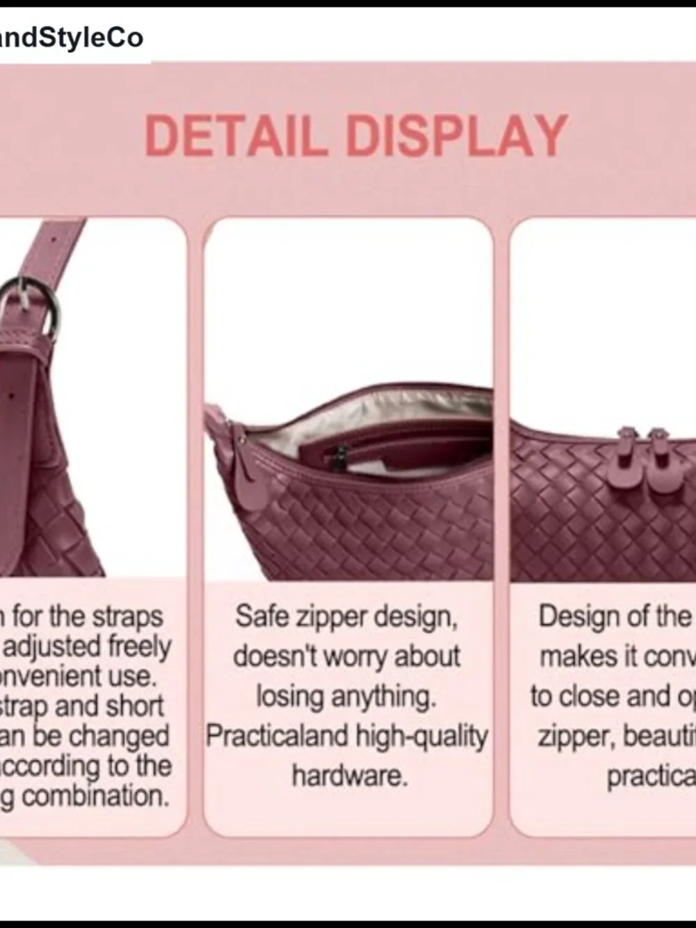 Woven Soft Synthetic Leather Hobo Shoulder Bag Crossbody Adjustable Strap